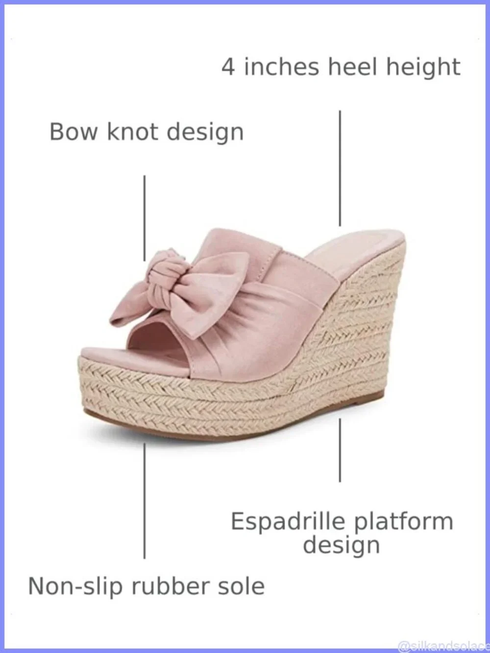 Womens Suede Faux Leather Platform Espadrille Wedge Slide Sandals Bow